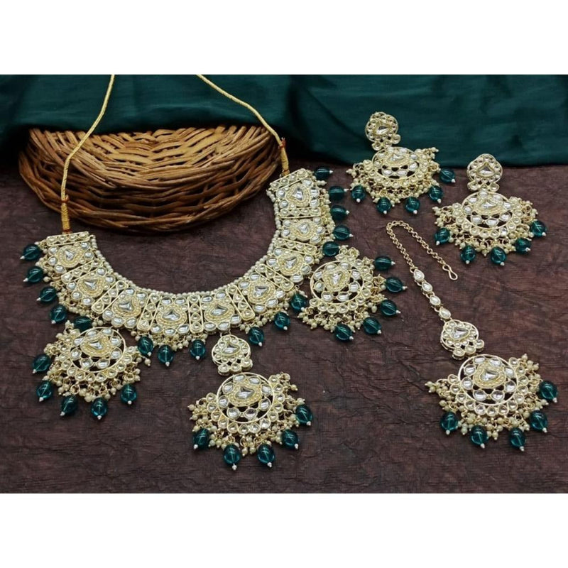 Akruti Collection Gold Plated Kundan Stone And Beads Necklace Set