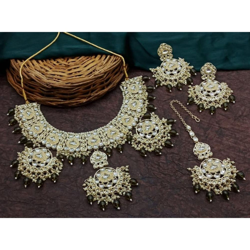 Akruti Collection Gold Plated Kundan Stone And Beads Necklace Set