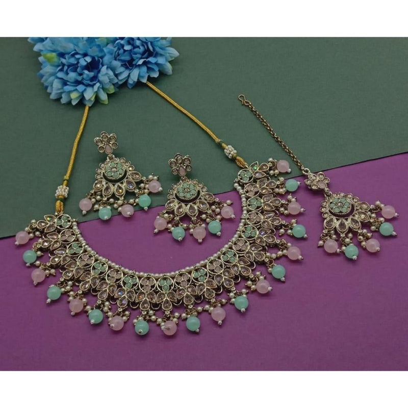 Akruti Collection Gold Plated Crystal Stone And Beads Necklace Set