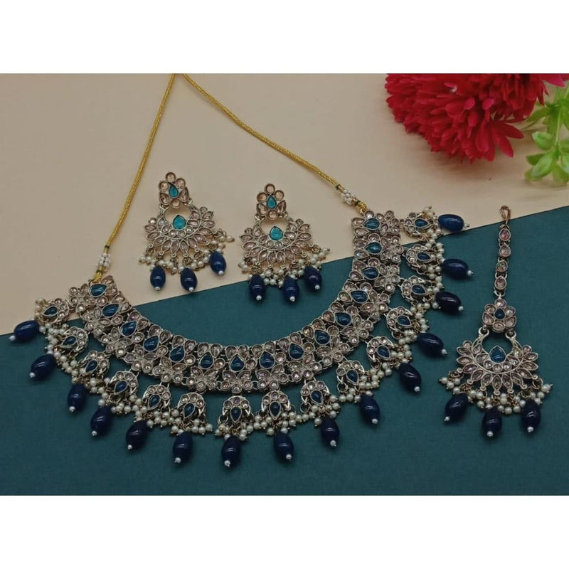 Akruti Collection Gold Plated Crystal Stone And Beads Necklace Set