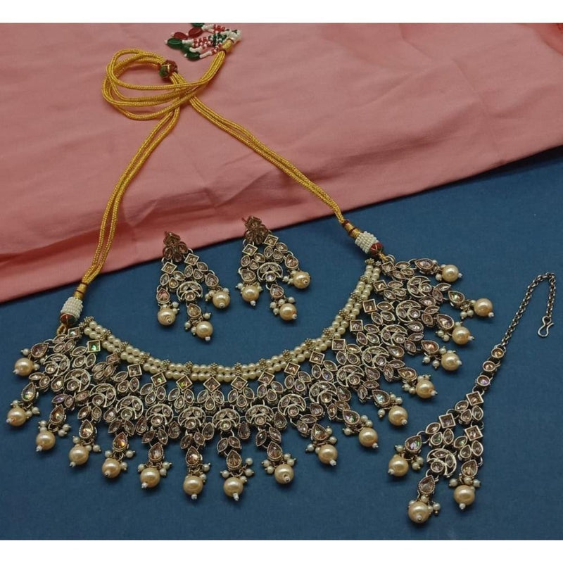 Akruti Collection Gold Plated Crystal Stone And Beads Necklace Set