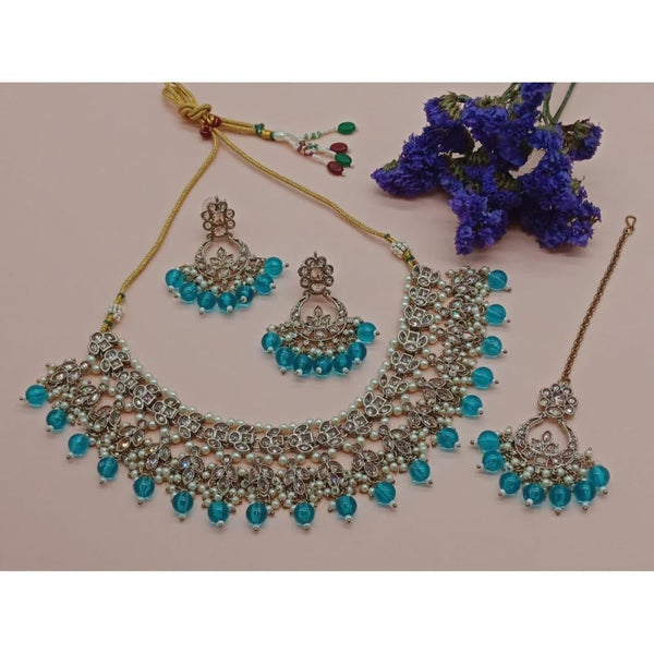 Akruti Collection Gold Plated Crystal Stone And Beads Necklace Set