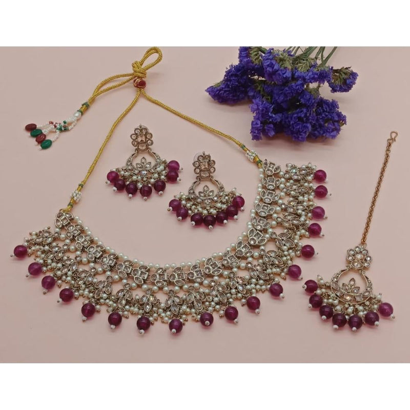 Akruti Collection Gold Plated Crystal Stone And Beads Necklace Set