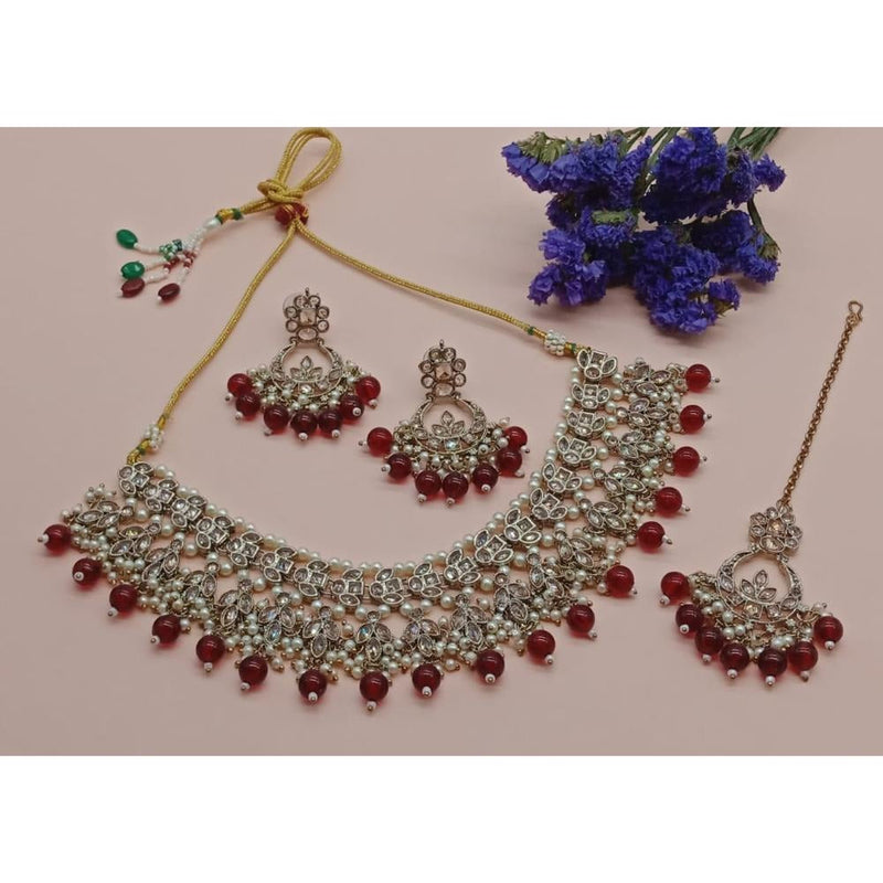 Akruti Collection Gold Plated Crystal Stone And Beads Necklace Set