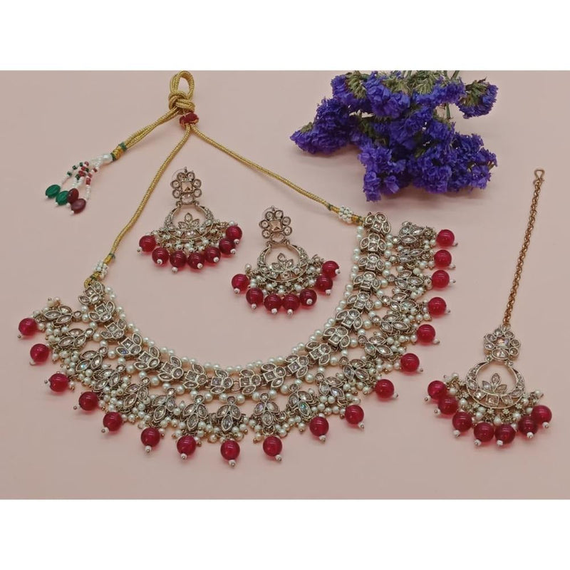 Akruti Collection Gold Plated Crystal Stone And Beads Necklace Set