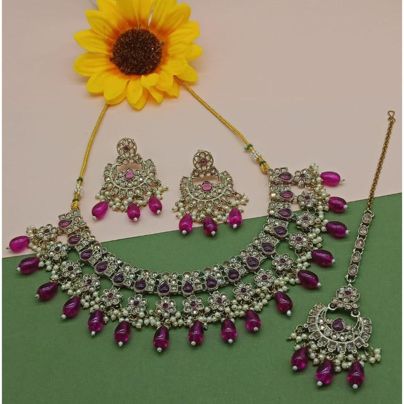 Akruti Collection Gold Plated Crystal Stone And Beads Necklace Set