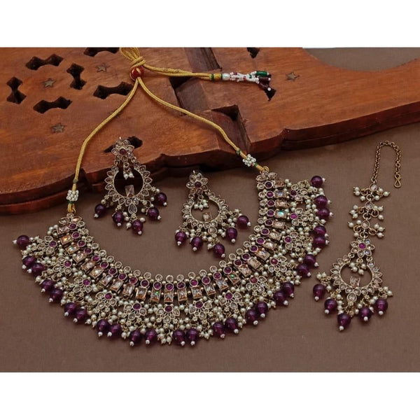 Akruti Collection Gold Plated Crystal Stone And Beads Necklace Set