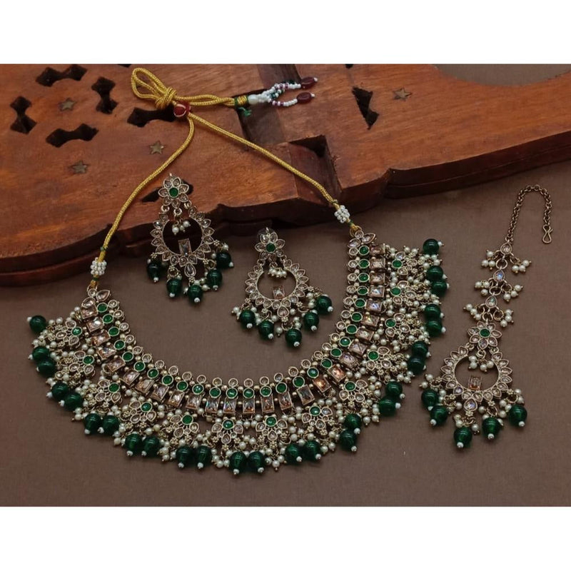 Akruti Collection Gold Plated Crystal Stone And Beads Necklace Set