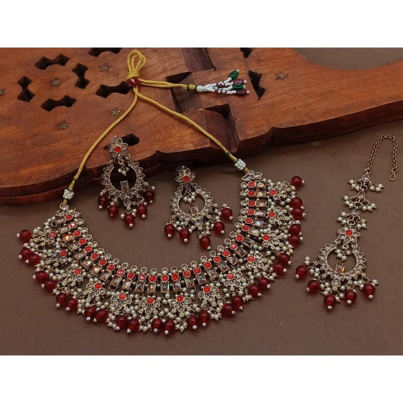 Akruti Collection Gold Plated Crystal Stone And Beads Necklace Set