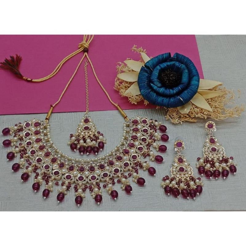 Akruti Collection Gold Plated Crystal Stone And Beads Necklace Set