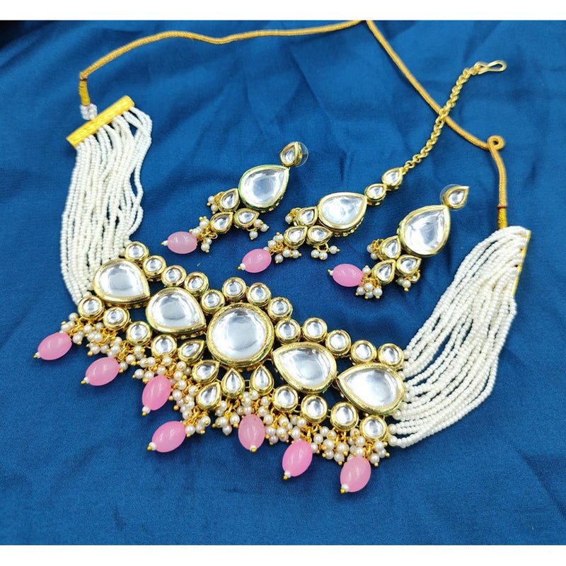 Akruti Collection Gold Plated Kundan Stone And Pearl Choker Necklace Set