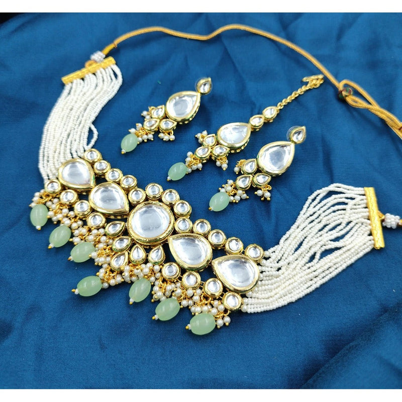 Akruti Collection Gold Plated Kundan Stone And Pearl Choker Necklace Set