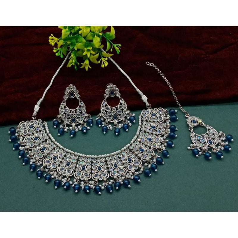 Akruti Collection Silver Plated Crystal Stone And Beads Necklace Set