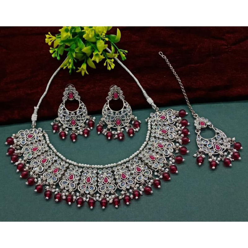 Akruti Collection Silver Plated Crystal Stone And Beads Necklace Set