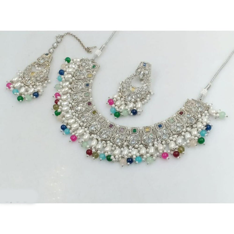 Akruti Collection Silver Plated Crystal Stone And Beads Necklace Set