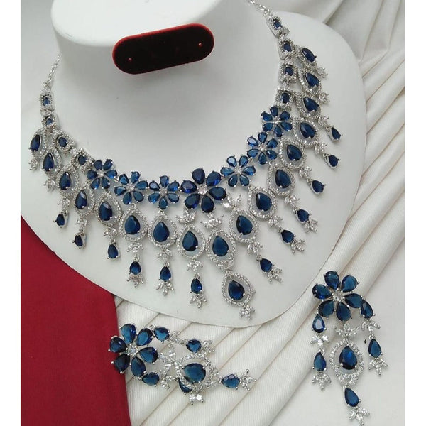 Akruti Collection Silver Plated American Diamond Necklace Set