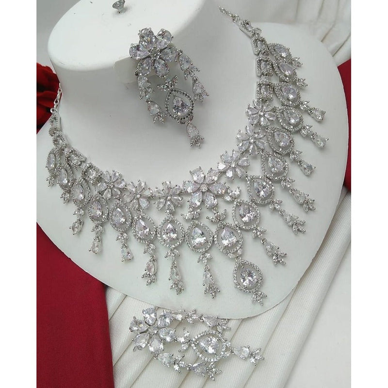 Akruti Collection Silver Plated American Diamond Necklace Set