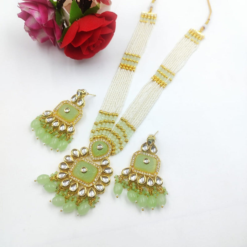 Akruti Collection Gold Plated Kundan Stone And Pearl Long Necklace Set