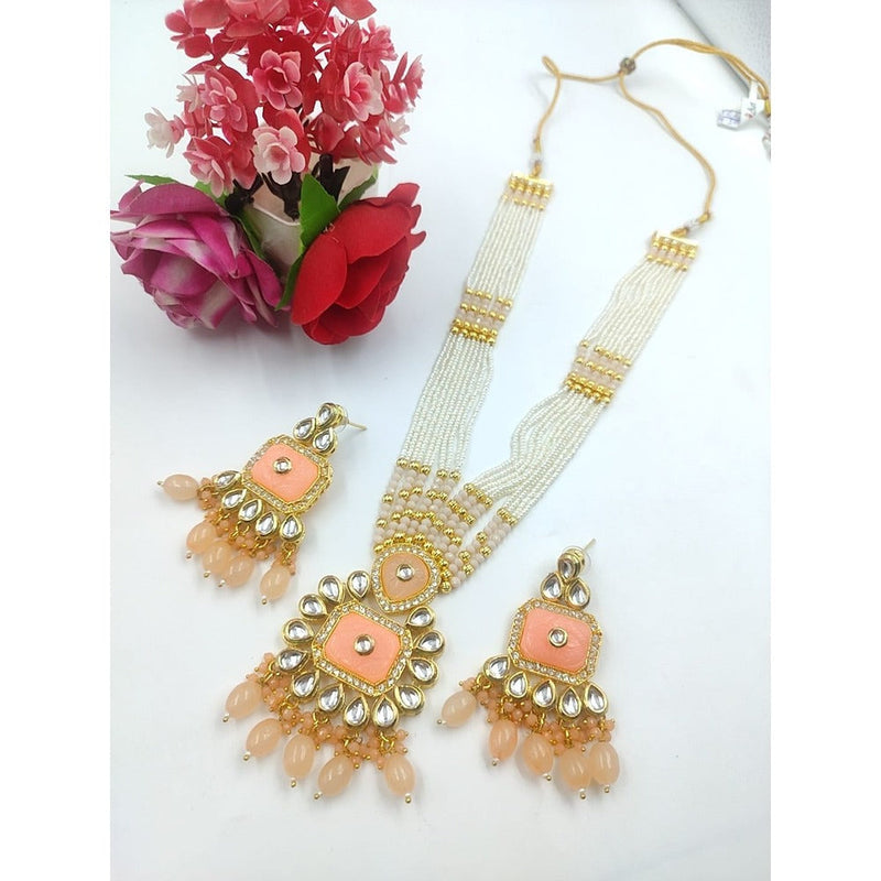 Akruti Collection Gold Plated Kundan Stone And Pearl Long Necklace Set