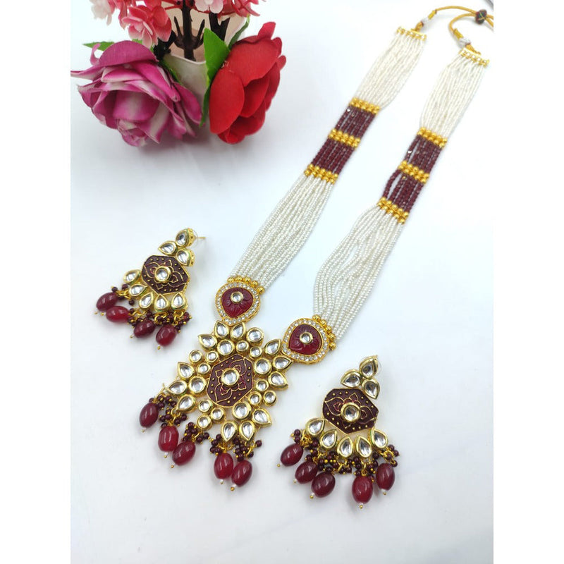 Akruti Collection Gold Plated Kundan Stone And Pearl Long Necklace Set