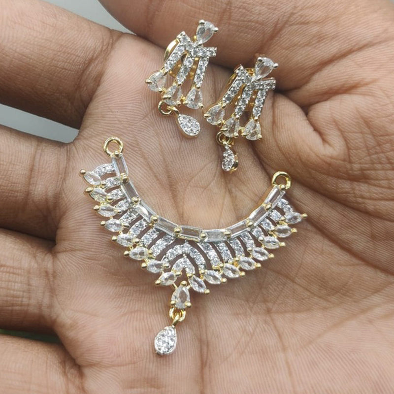 Akruti Collection American Diamond Mangalsutra Pendant With Earrings