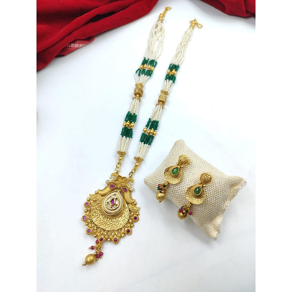 Akruti Collection Gold Plated Crystal Stone Pearls Long Necklace Set