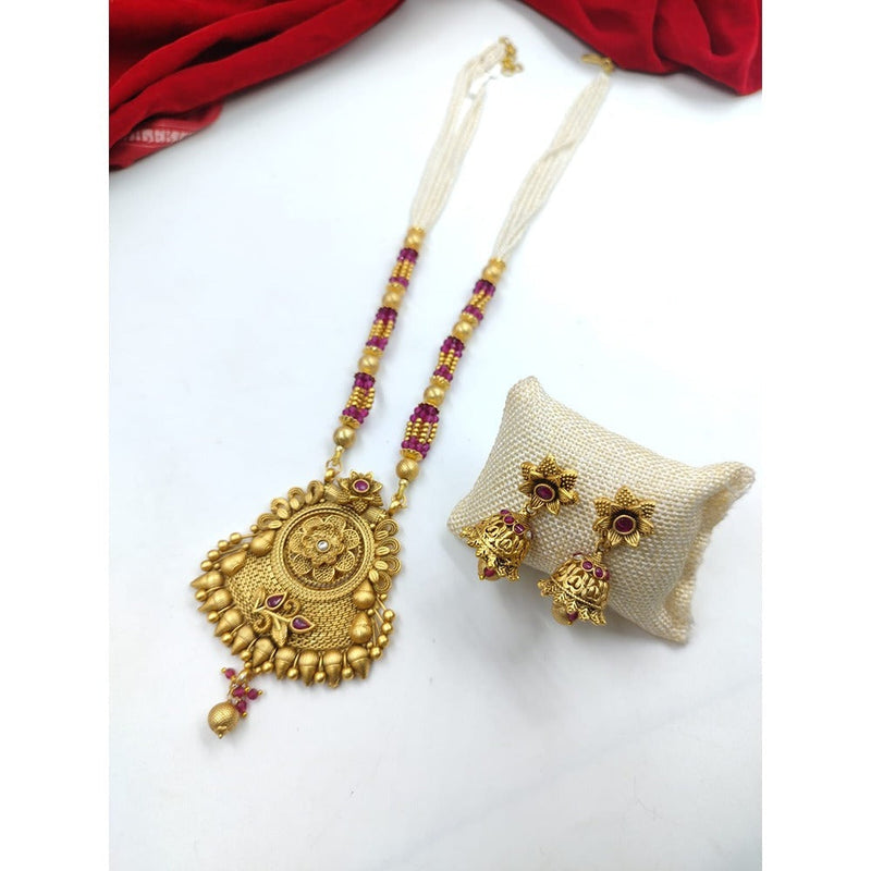 Akruti Collection Gold Plated Crystal Stone Pearls Long Necklace Set