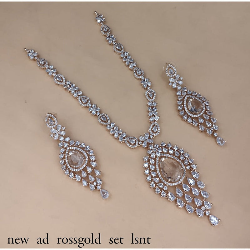 Akruti Collection Rose Gold Gold Plated Plated AD Necklace Set