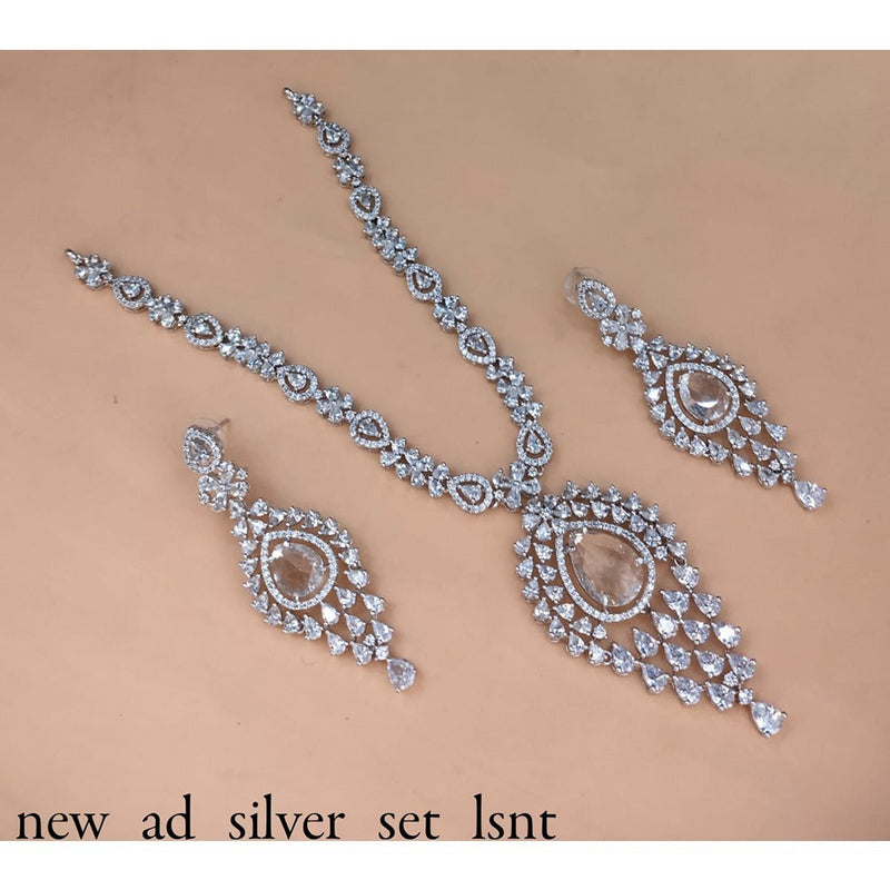 Akruti Collection Silver Gold Plated Plated AD Necklace Set