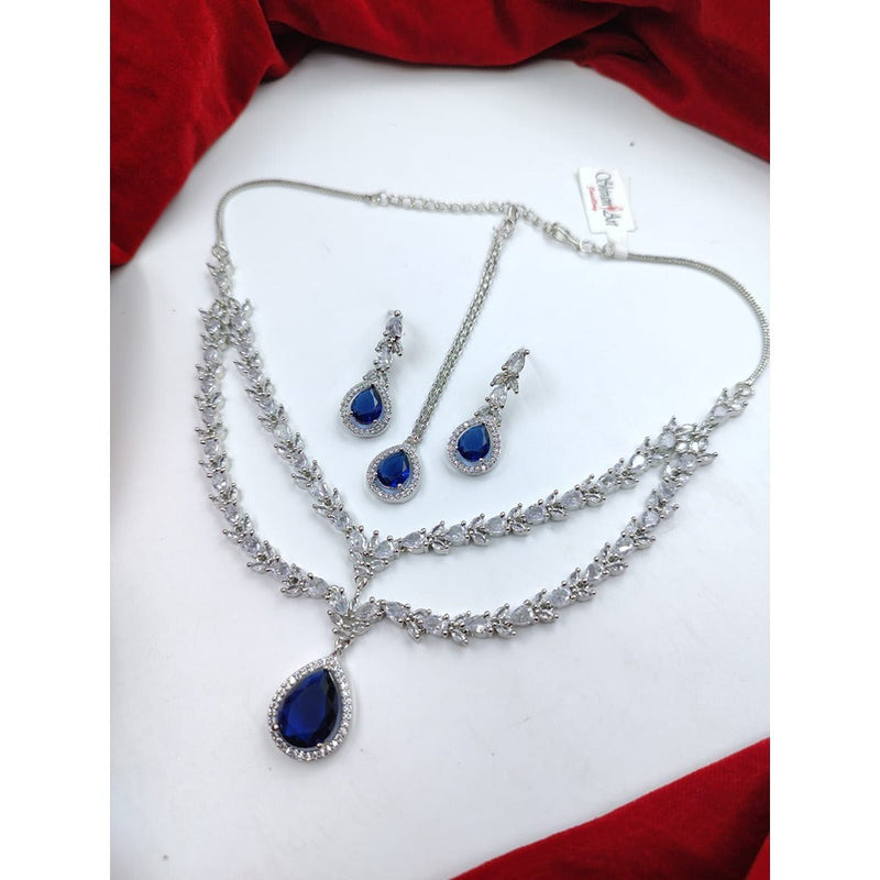 Akruti Collection Silver Plated American Diamond Necklace Set