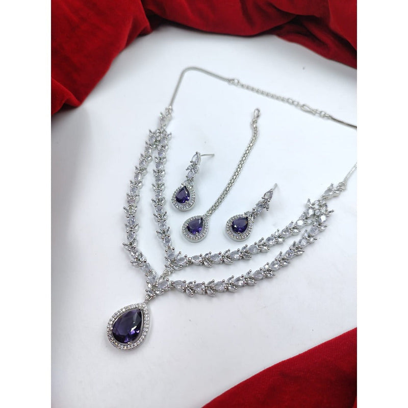 Akruti Collection Silver Plated American Diamond Necklace Set