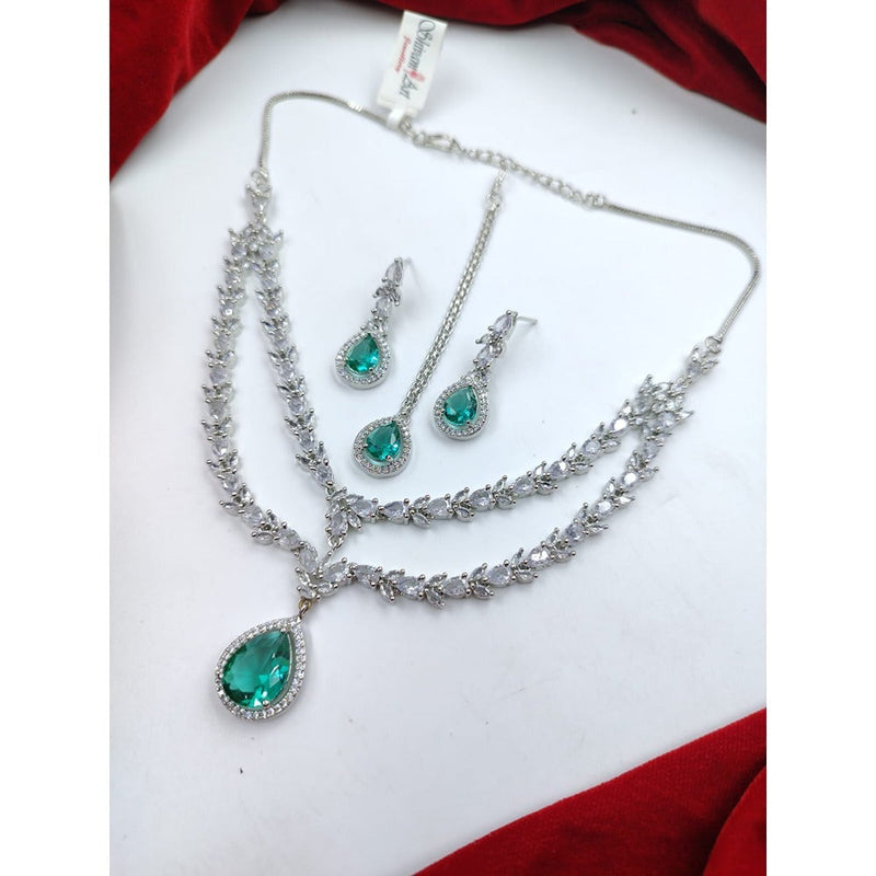 Akruti Collection Silver Plated American Diamond Necklace Set