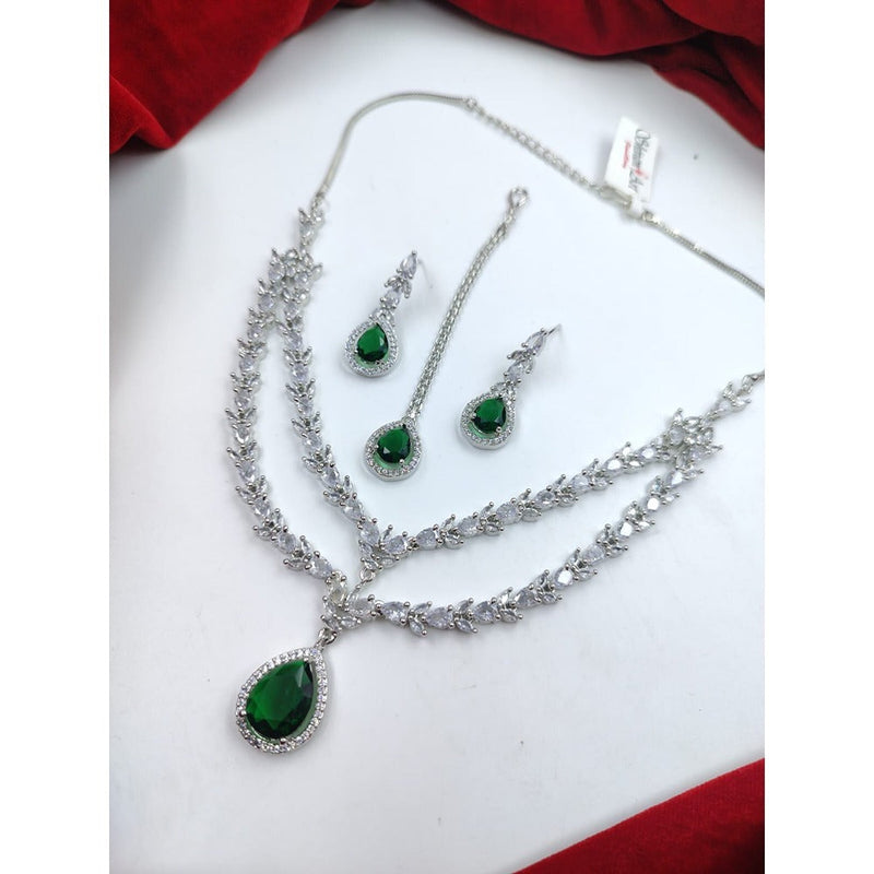 Akruti Collection Silver Plated American Diamond Necklace Set