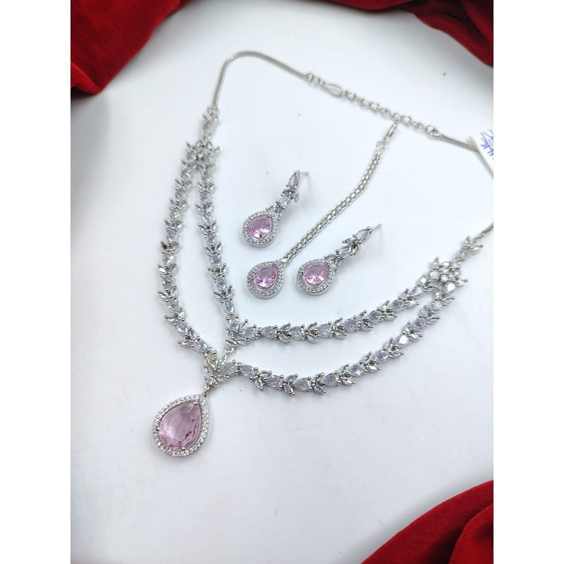 Akruti Collection Silver Plated American Diamond Necklace Set