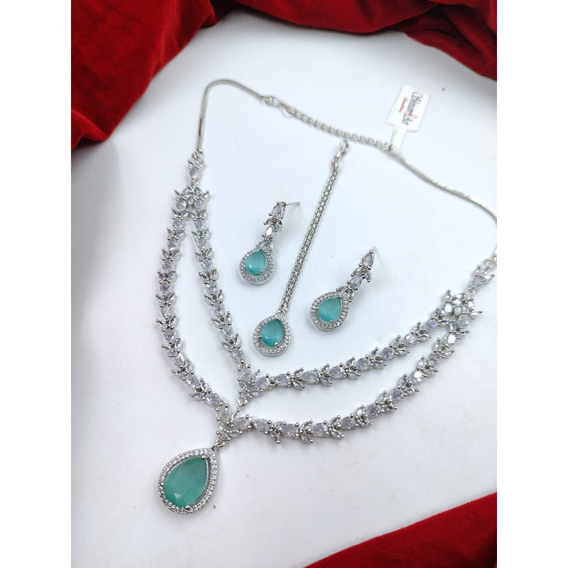 Akruti Collection Silver Plated American Diamond Necklace Set