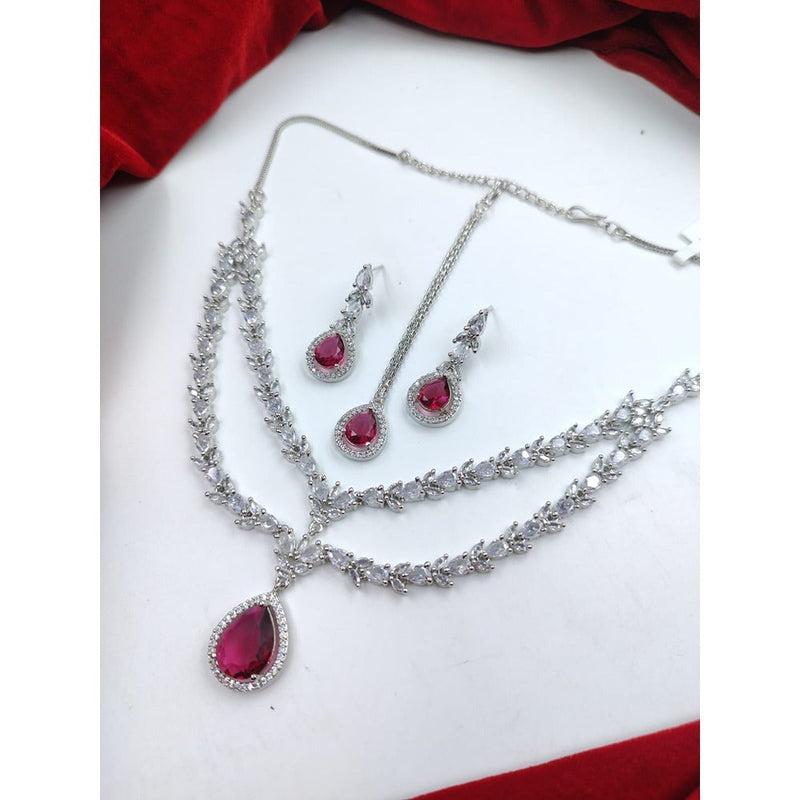 Akruti Collection Silver Plated American Diamond Necklace Set