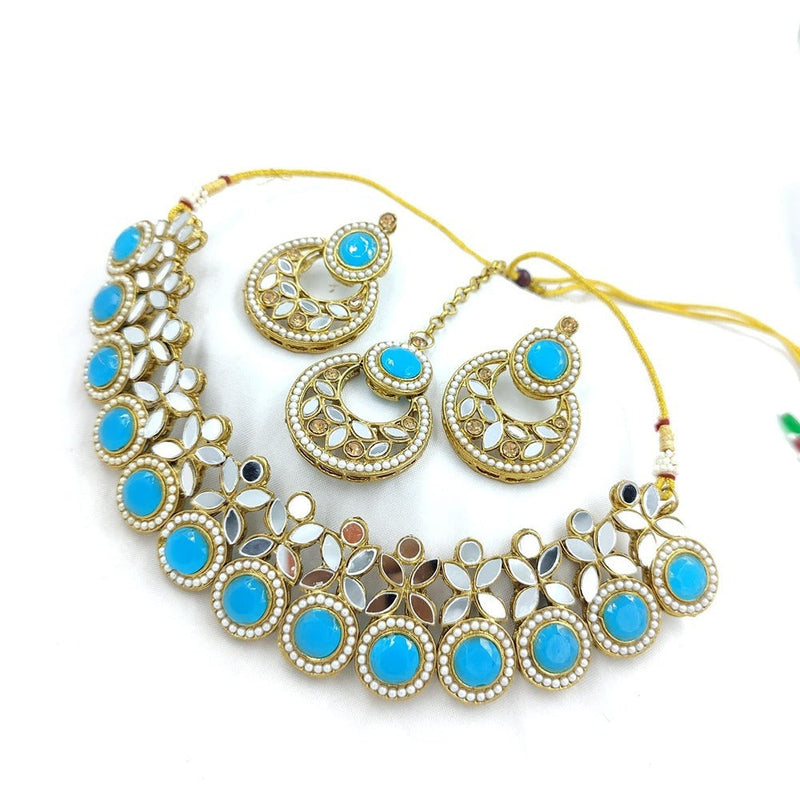 Akruti Collection Gold Plated Pota Stone And Mirror Necklace Set