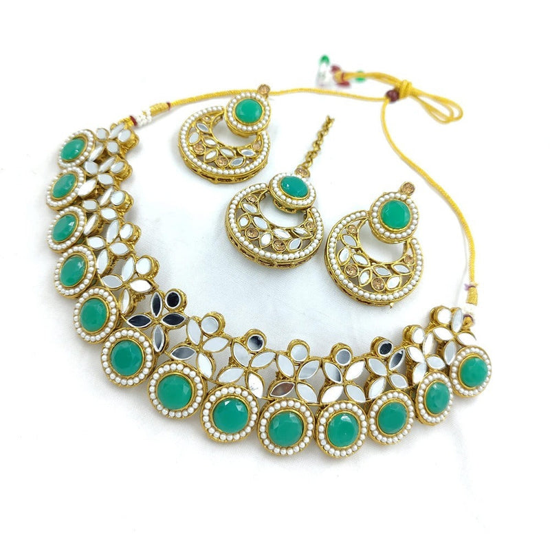 Akruti Collection Gold Plated Pota Stone And Mirror Necklace Set