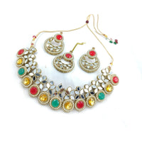 Akruti Collection Gold Plated Pota Stone And Mirror Necklace Set