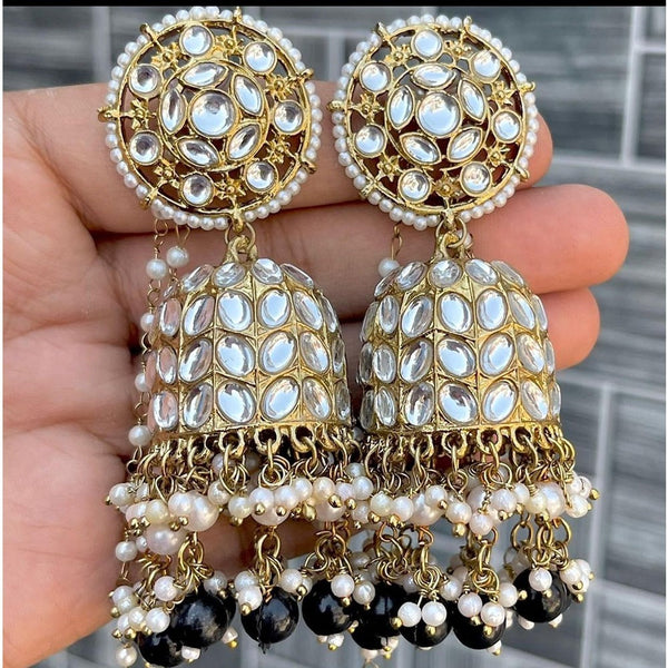 Akruti Collection Gold Plated Kundan Stone Pearl And Beads Kanchain Jhumki Earrings