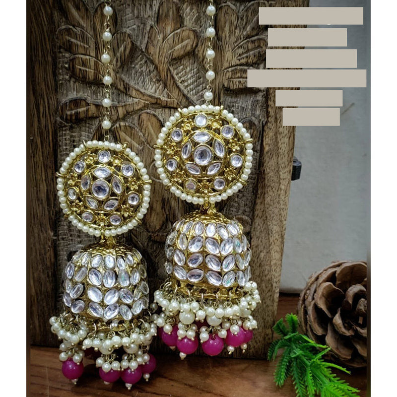 Akruti Collection Gold Plated Kundan Stone Pearl And Beads Kanchain Jhumki Earrings