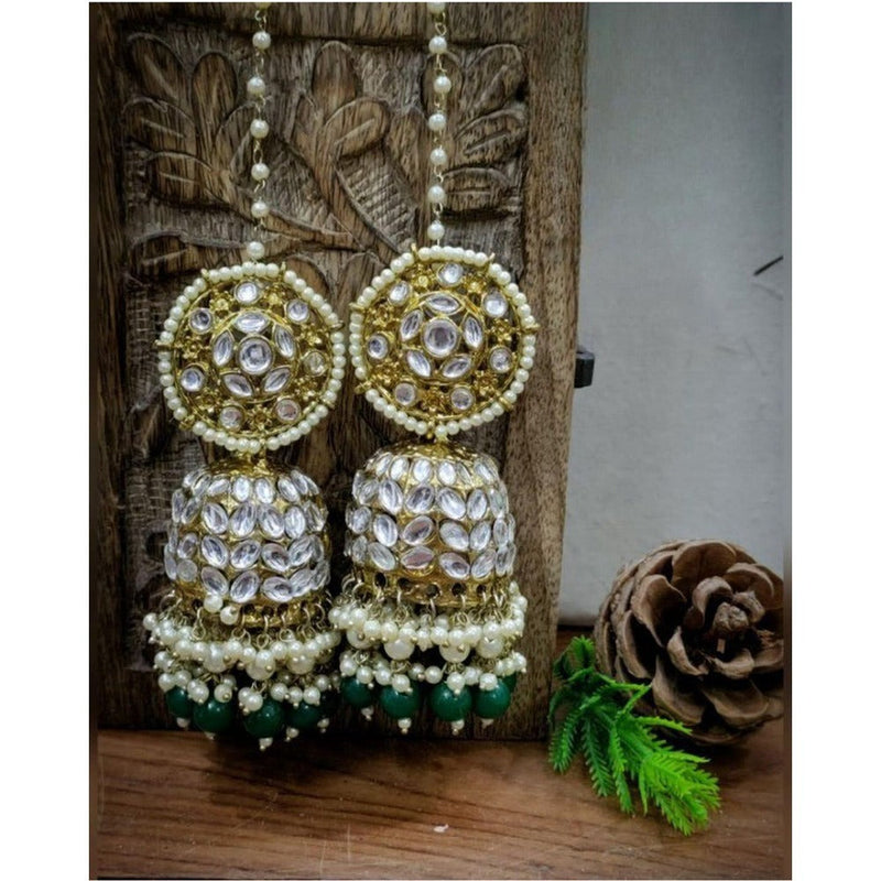 Akruti Collection Gold Plated Kundan Stone Pearl And Beads Kanchain Jhumki Earrings