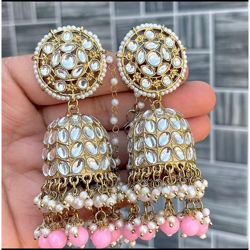 Akruti Collection Gold Plated Kundan Stone Pearl And Beads Kanchain Jhumki Earrings