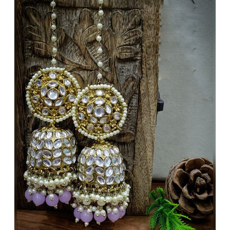 Akruti Collection Gold Plated Kundan Stone Pearl And Beads Kanchain Jhumki Earrings