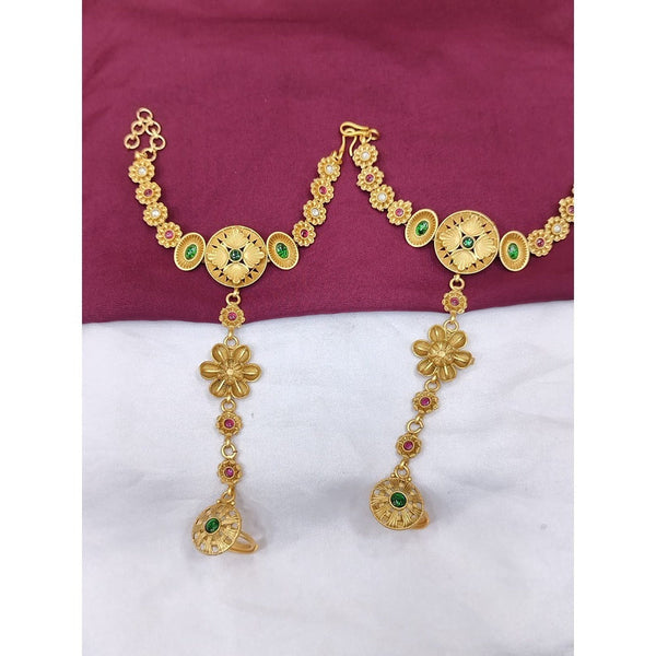 Akruti Collection Gold Plated Pota Stone Hand Harness