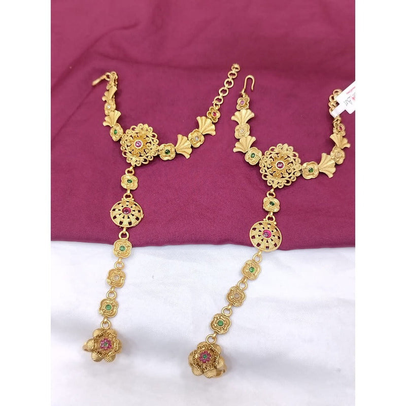 Akruti Collection Gold Plated Pota Stone Hand Harness