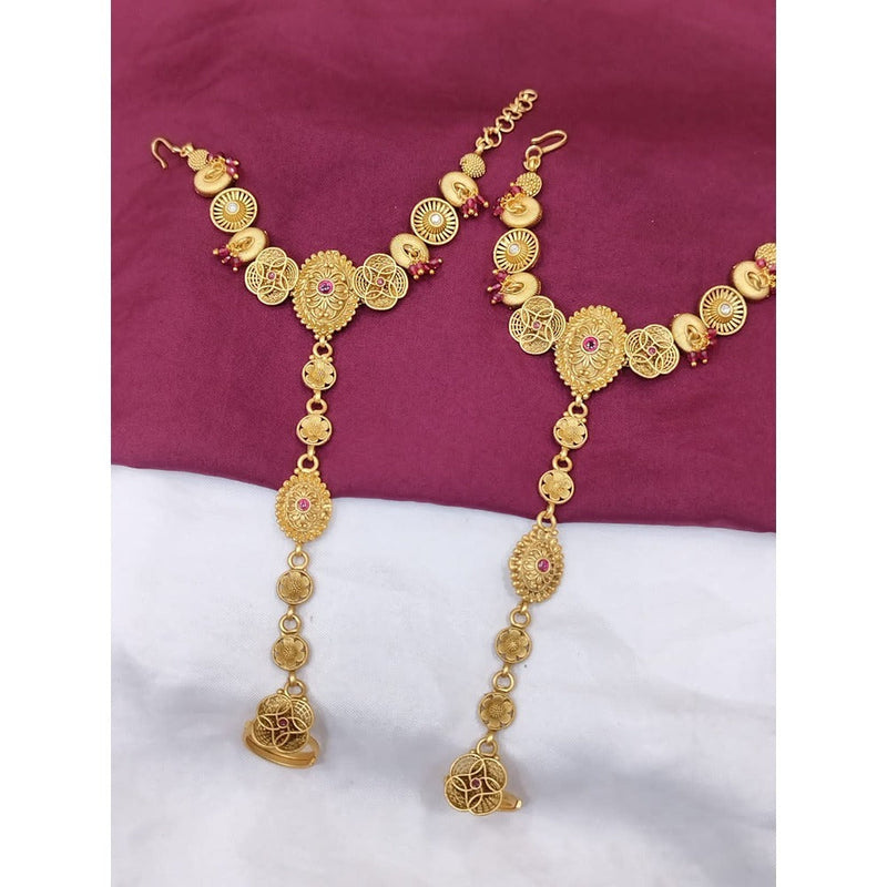 Akruti Collection Gold Plated Pota Stone Hand Harness