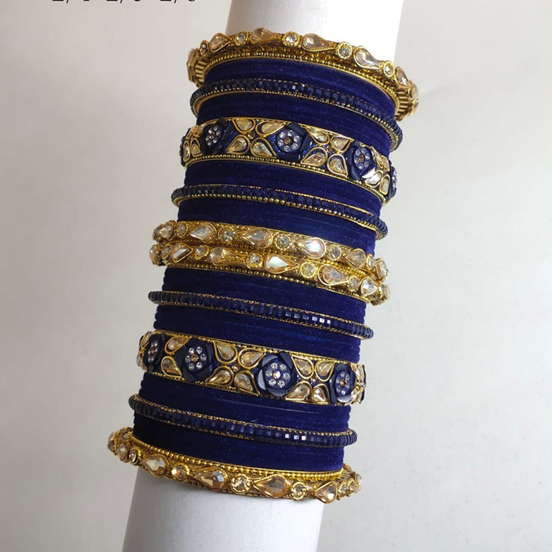 Akruti Collection Gold Plated Crystal Stone And Velvet Bangle Set