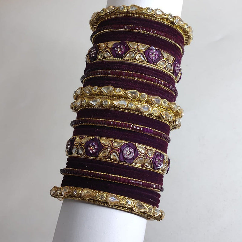 Akruti Collection Gold Plated Crystal Stone And Velvet Bangle Set