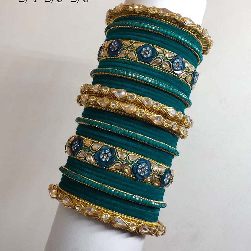 Akruti Collection Gold Plated Crystal Stone And Velvet Bangle Set